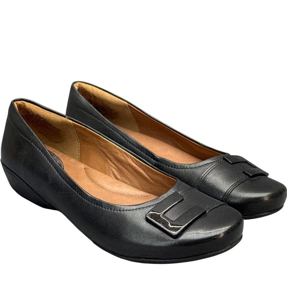 Clarks Artisan Black Leather Slip On Comfort Dress Ballet Flat Women 5
